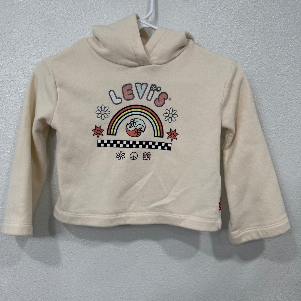 Kids Levi's Cream Rainbow‎ Graphic Hoodie Sweatshirt Size S 4-5 Years